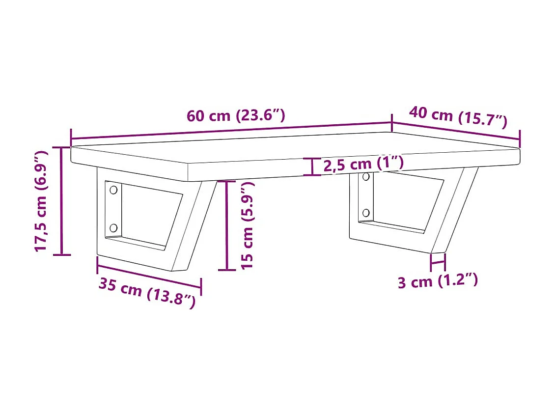 Étagère de vasque murale acier et bois de chêne massif