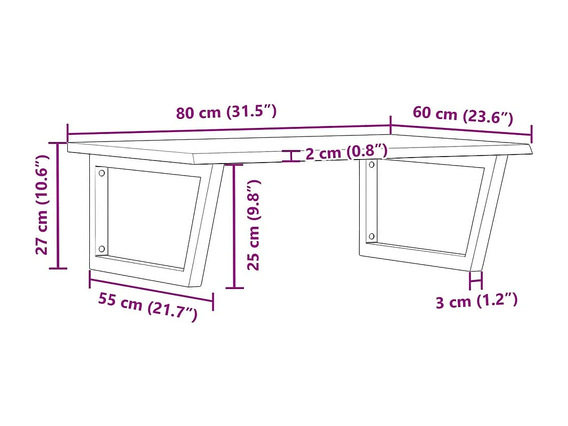 Waschtischplatte mit Halterung Stahl und Massivholz Eiche