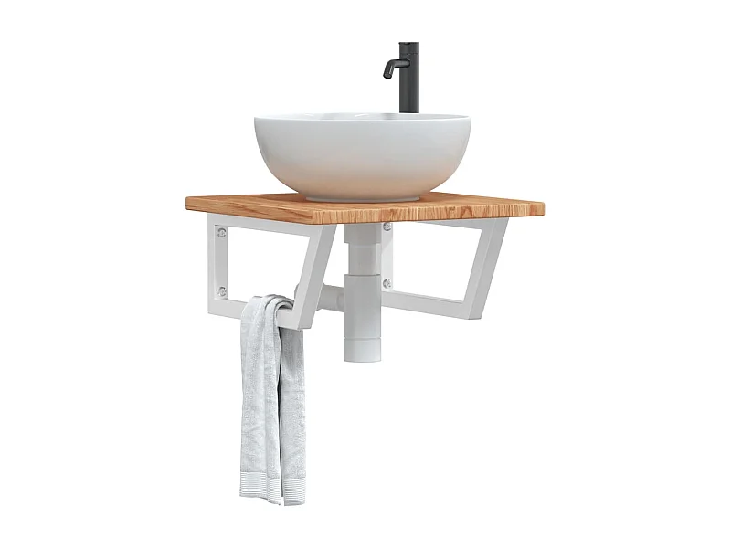 Estante de lavabo de pared de acero y madera maciza de roble