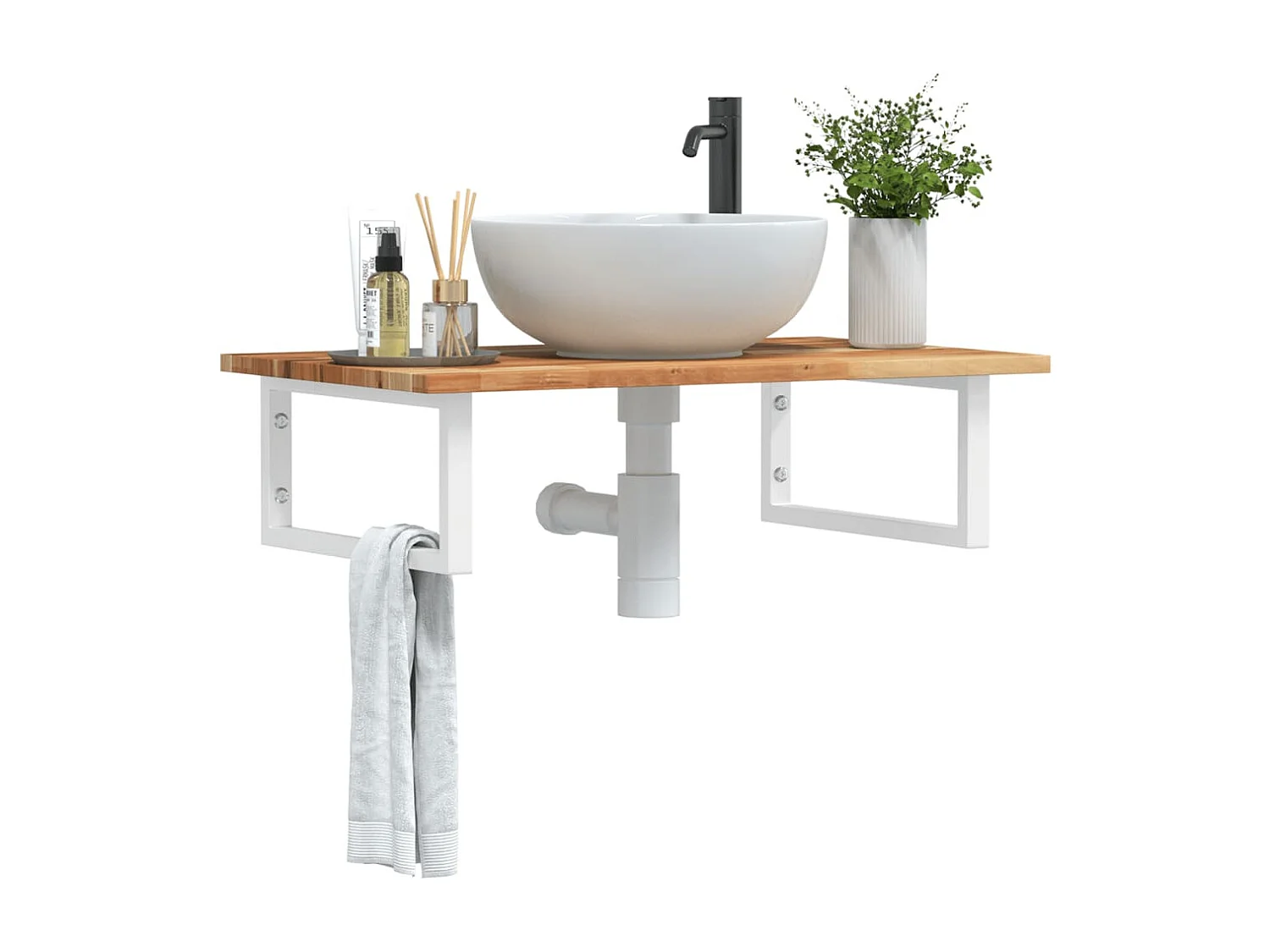 Estante de lavabo de pared acero y madera maciza de acacia