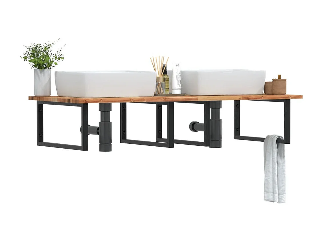 Étagère de vasque murale acier et bois massif d'acacia