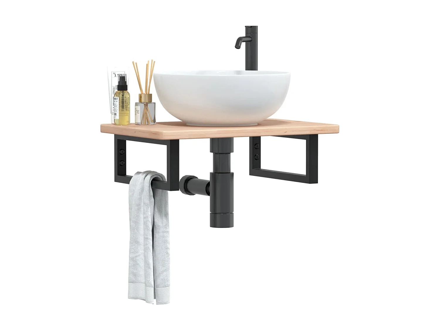 Ripiano a Parete per Lavabo in Acciaio e Massello di Rovere