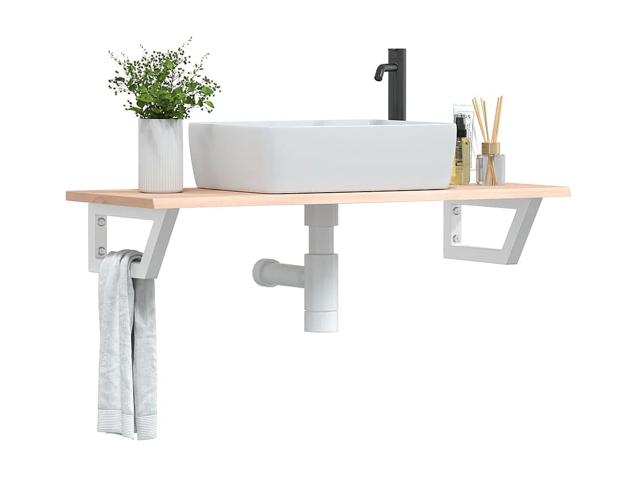 Étagère de vasque murale acier et bois de chêne massif