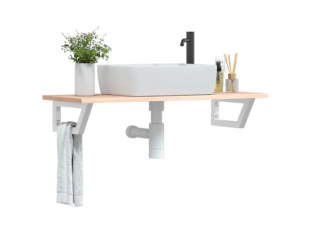Estante de lavabo de pared de acero y madera maciza de roble