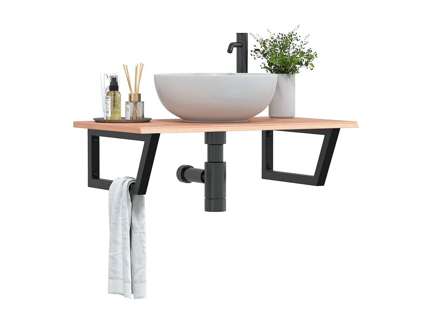 Badkamer wandschap staal en massief eikenhout