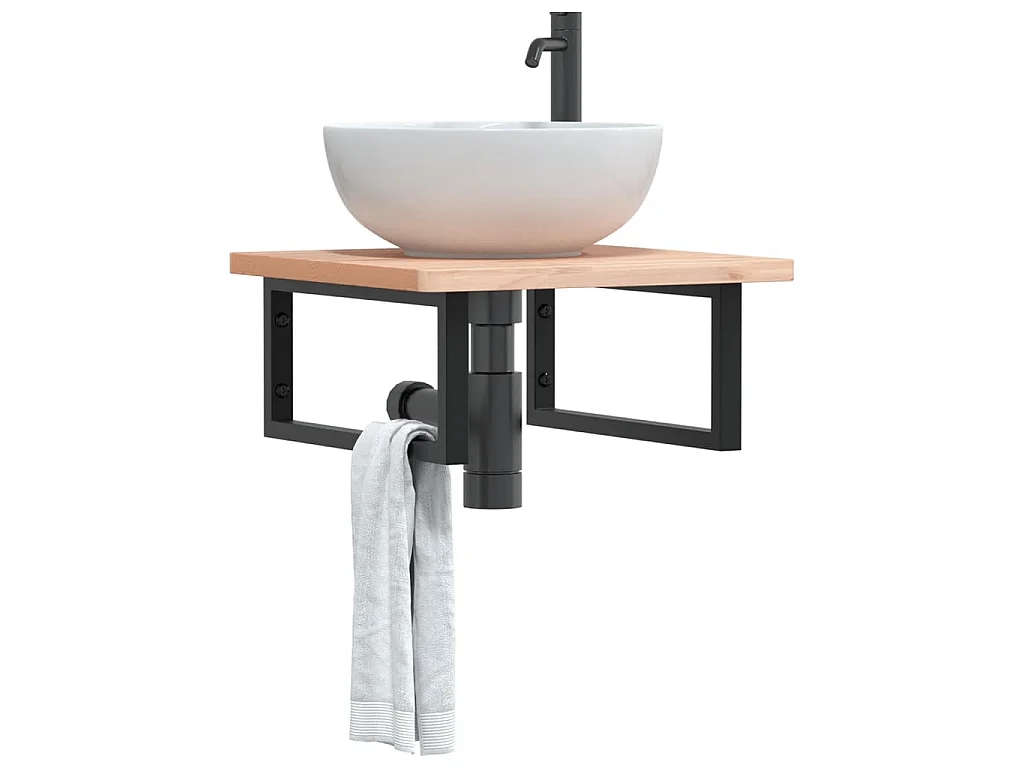 Waschbeckenregal Wandmontage Stahl und Massivholz Buche