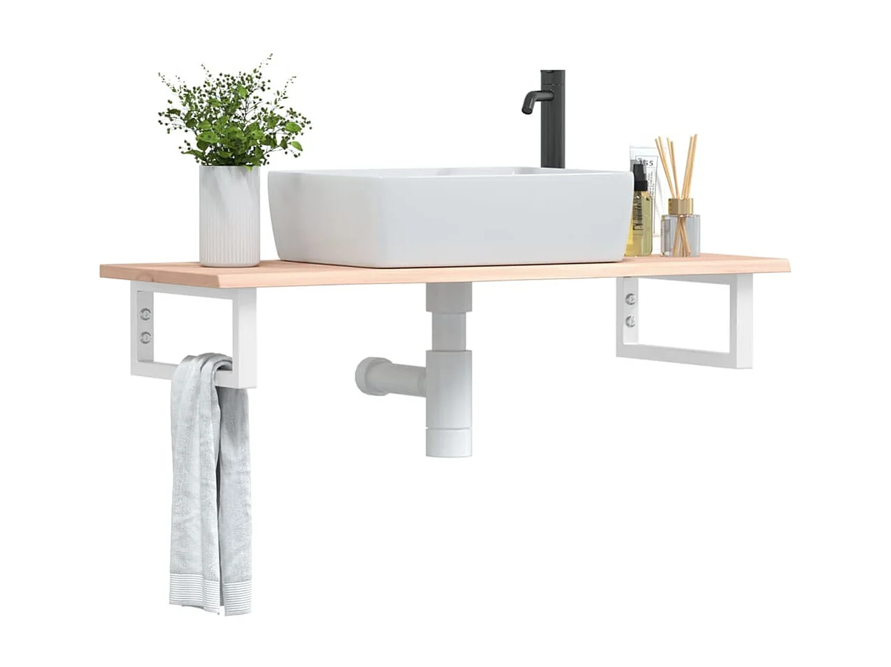 Badkamer wandschap staal en massief eikenhout