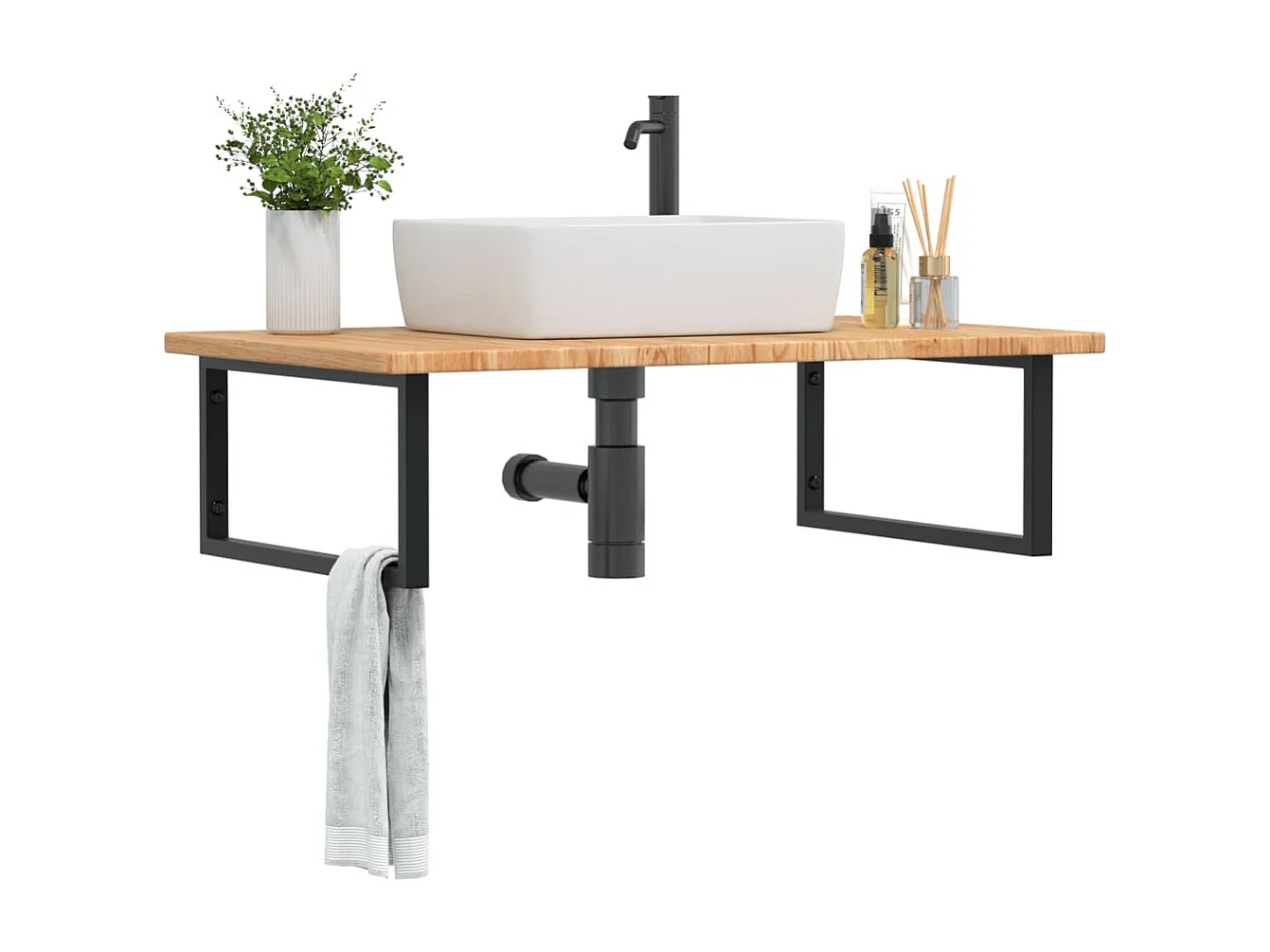 Badkamer wandschap staal en massief eikenhout