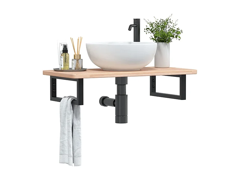 Badkamer wandschap staal en massief eikenhout