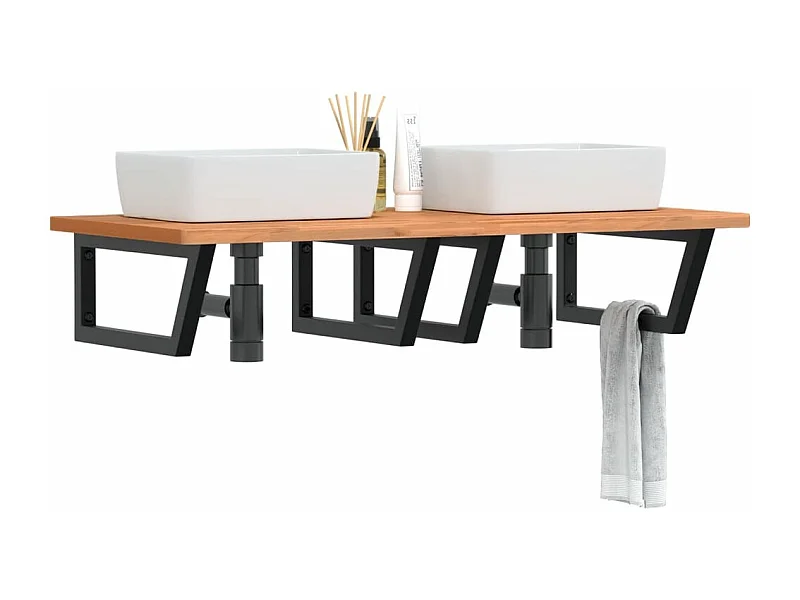 Waschbeckenregal Wandmontage Stahl und Massivholz Buche