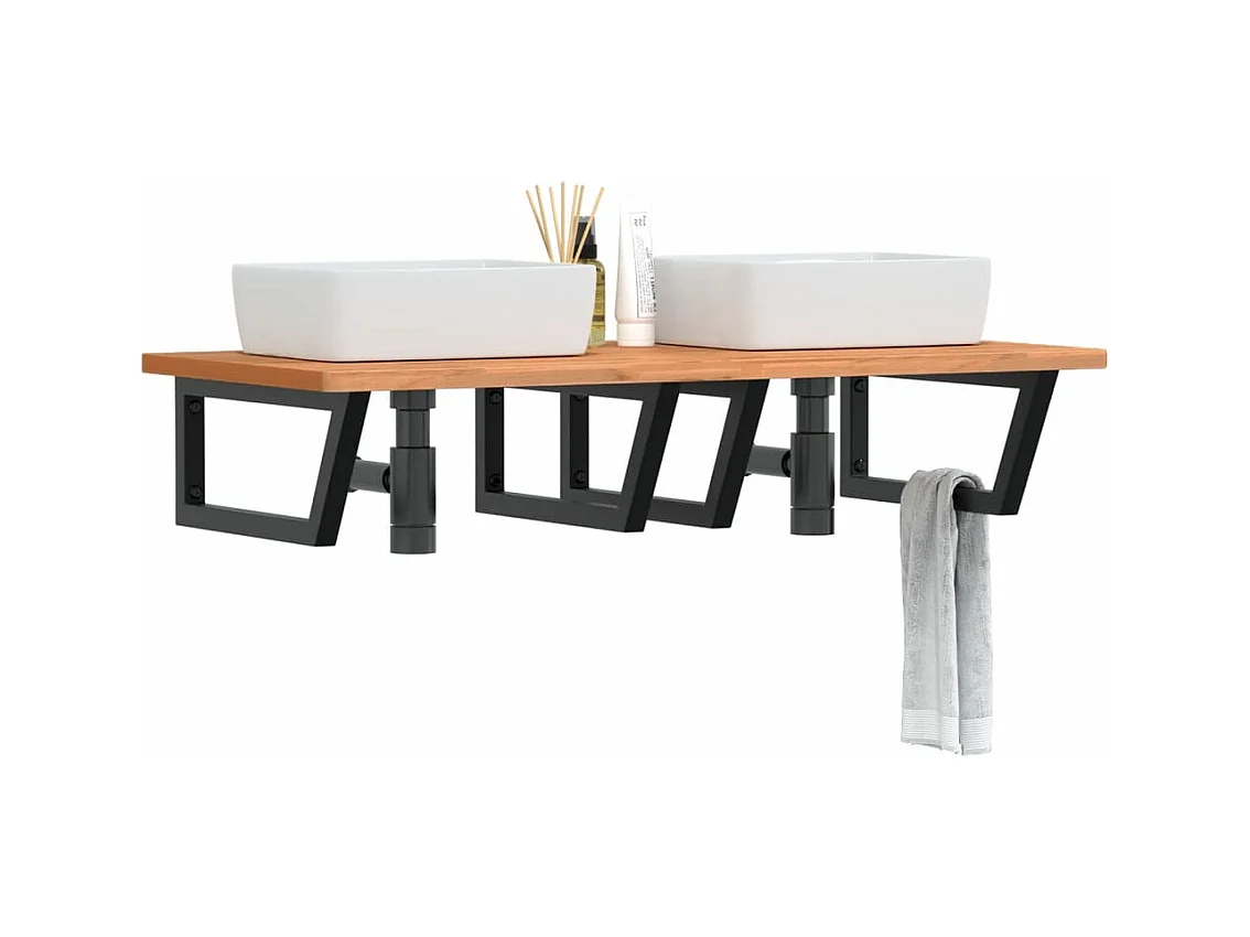 Waschbeckenregal Wandmontage Stahl und Massivholz Buche