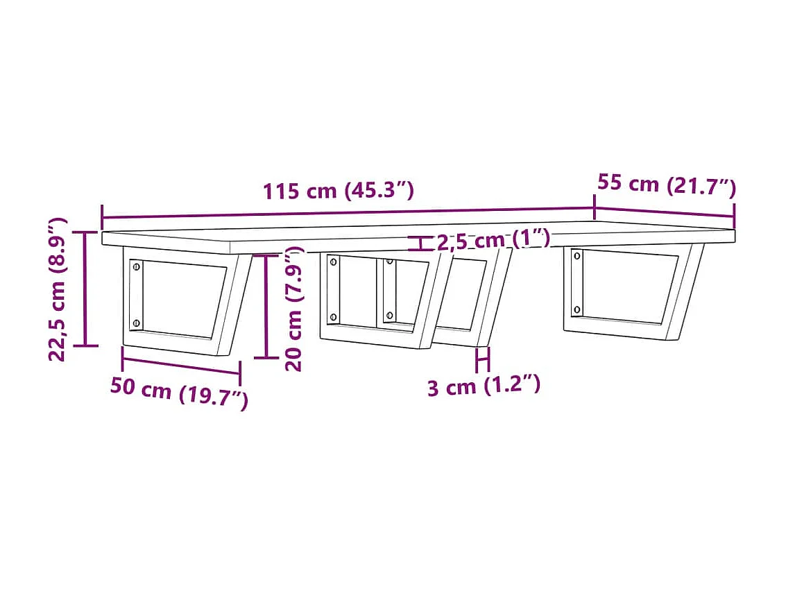 Étagère de vasque murale acier et bois massif de hêtre