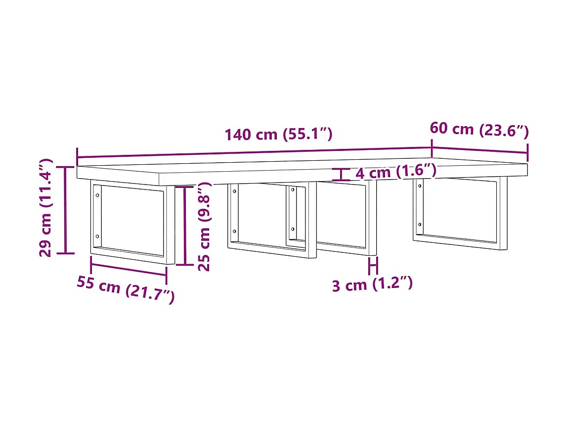Étagère de vasque murale acier et bois massif d'acacia