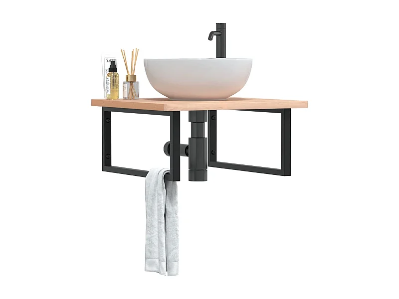 Badkamer wandschap staal en massief beukenhout