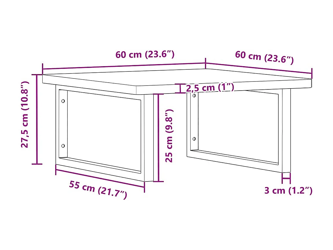 Étagère de vasque murale acier et bois massif de hêtre