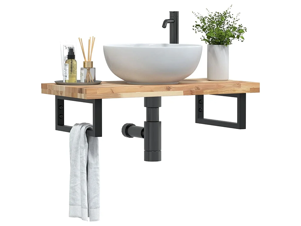 Badkamer wandschap staal en massief acaciahout