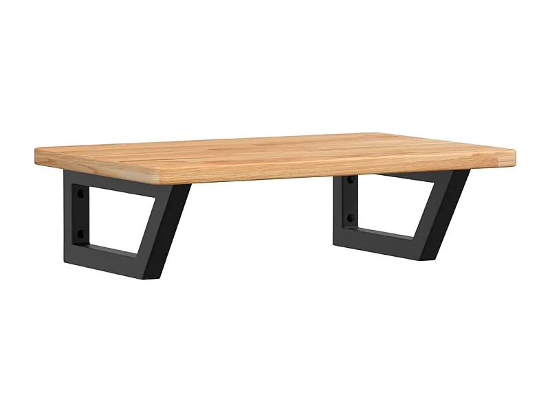 Estante de lavabo de pared de acero y madera maciza de roble