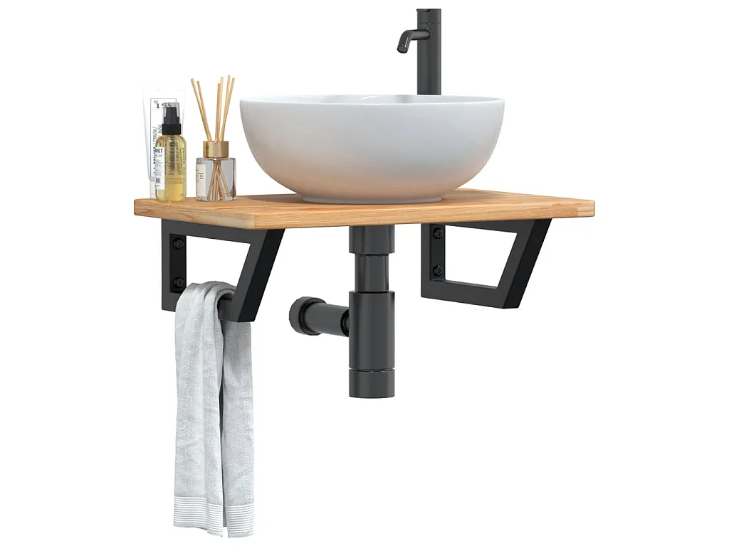 Badkamer wandschap staal en massief eikenhout