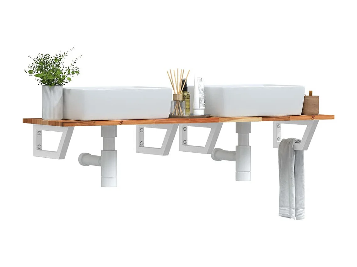 Waschbeckenregal Wandmontage Stahl und Akazienholz