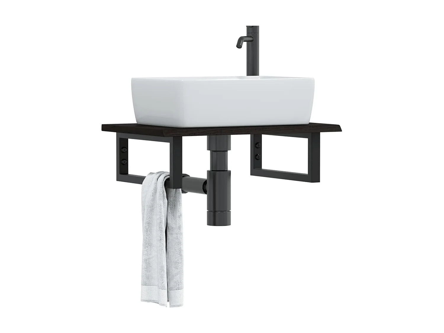 Ripiano a Parete per Lavabo in Acciaio e Massello di Rovere