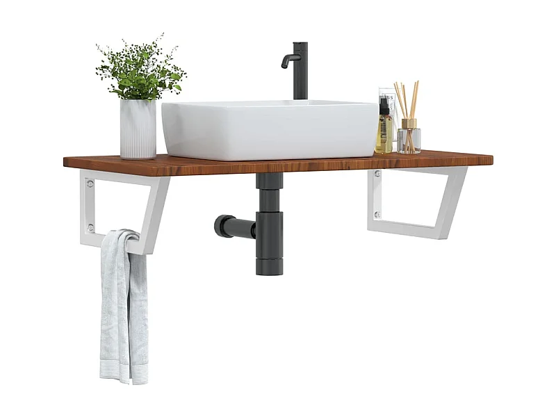 Waschtischplatte mit Halterung Stahl und Massivholz Eiche