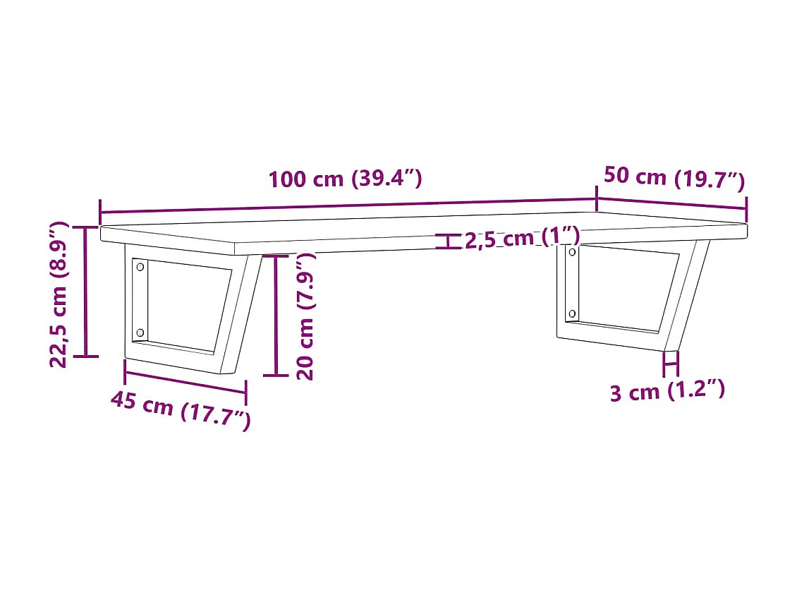 Waschtischplatte mit Halterung Stahl und Massivholz Eiche