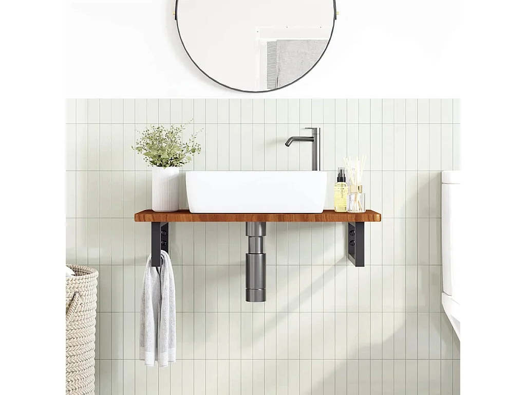 Étagère de vasque murale acier et bois de chêne massif