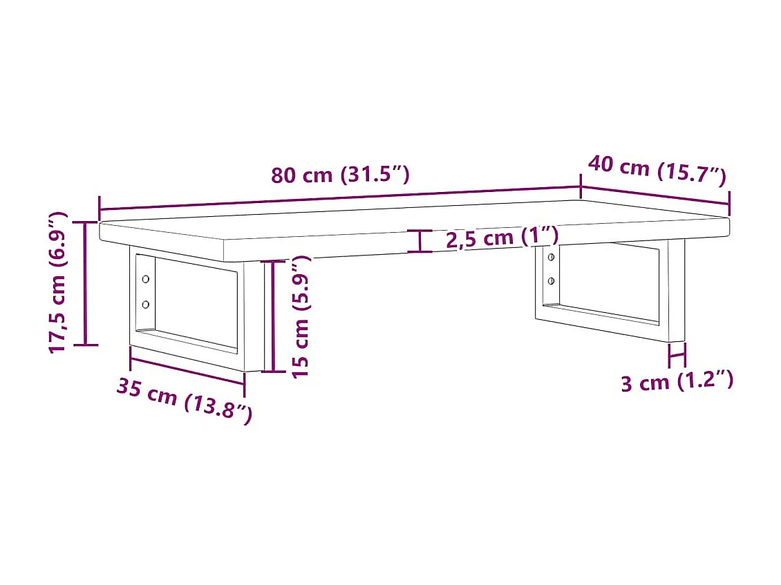 Étagère de vasque murale acier et bois de chêne massif