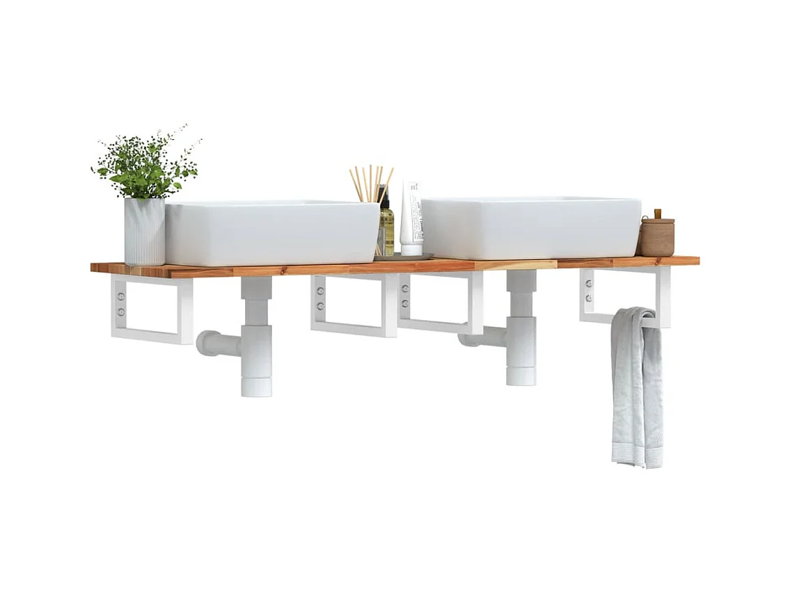 Waschbeckenregal Wandmontage Stahl und Akazienholz