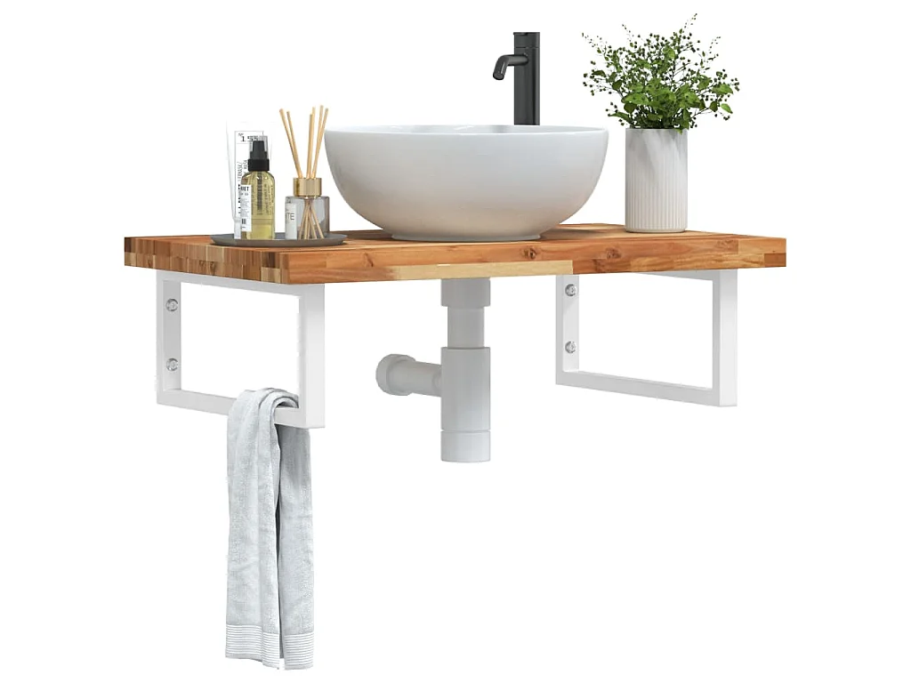 Estante de lavabo de pared acero y madera maciza de acacia