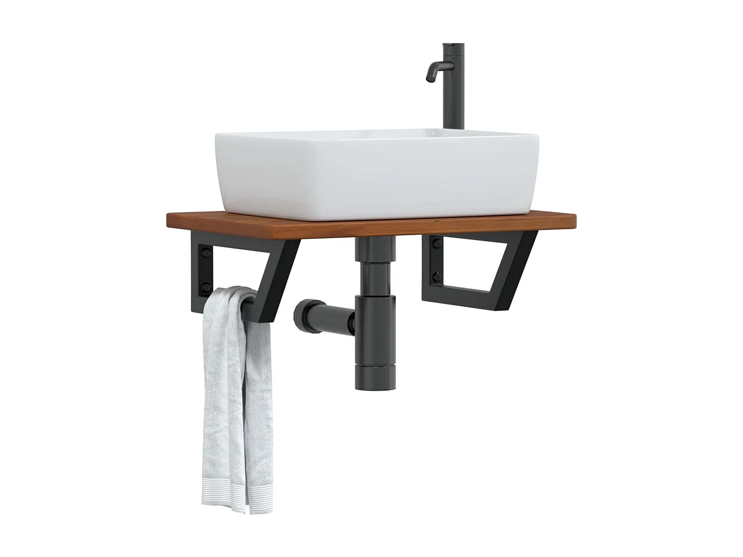 Ripiano a Parete per Lavabo in Acciaio e Massello di Rovere