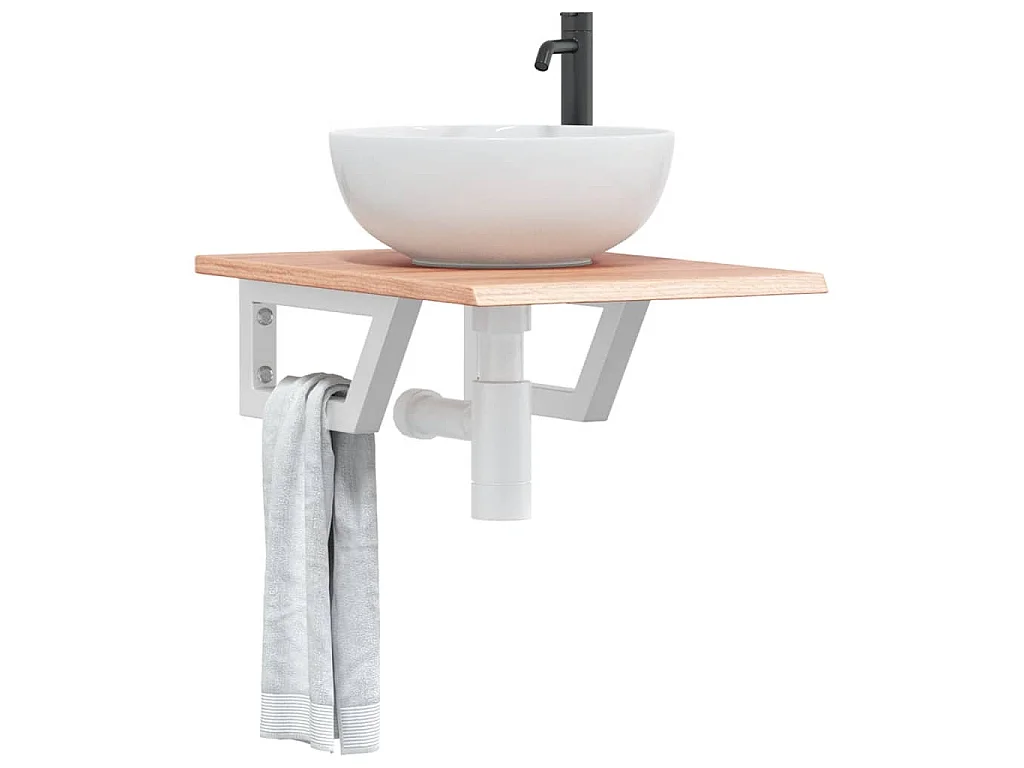 Waschtischplatte mit Halterung Stahl und Massivholz Eiche