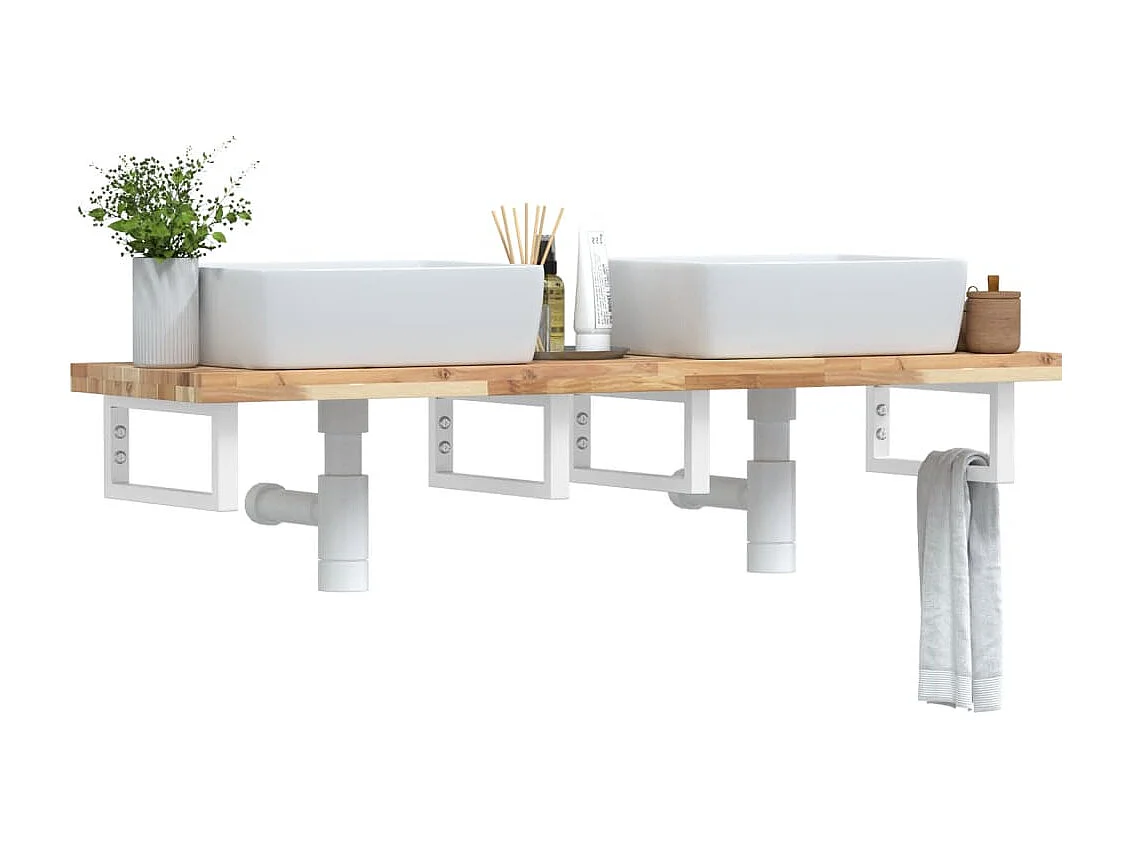 Waschbeckenregal Wandmontage Stahl und Akazienholz