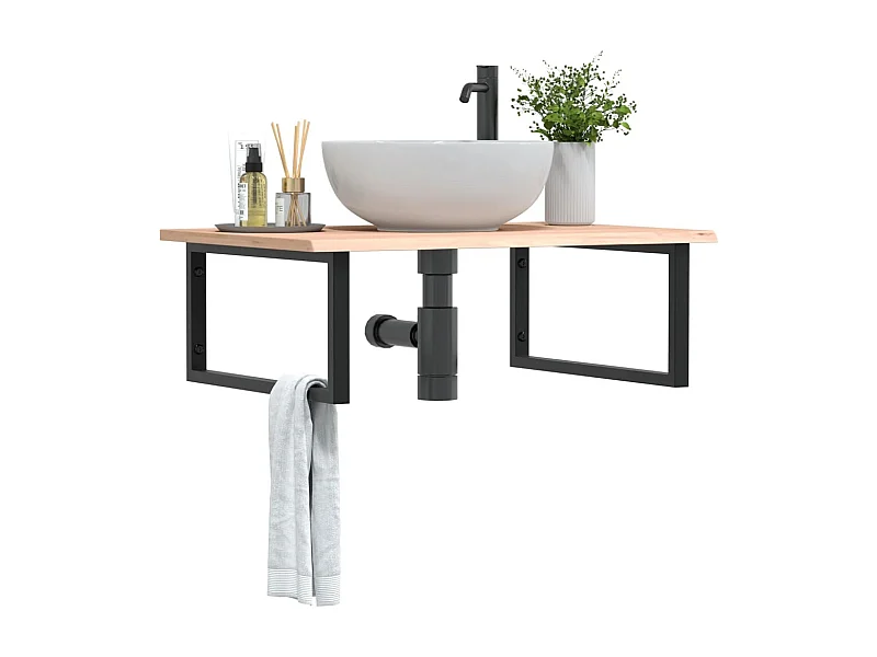 Badkamer wandschap staal en massief eikenhout