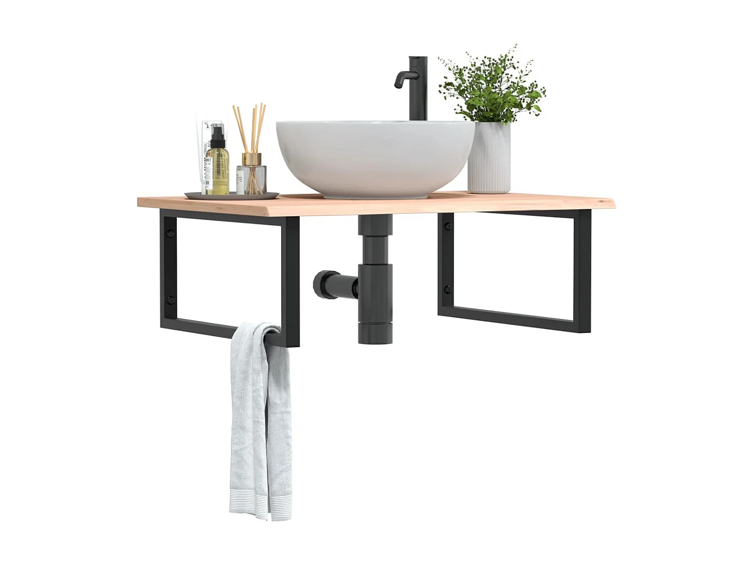 Badkamer wandschap staal en massief eikenhout