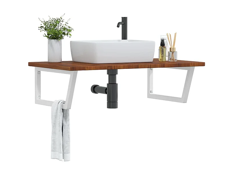 Ripiano a Parete per Lavabo in Acciaio e Massello di Rovere