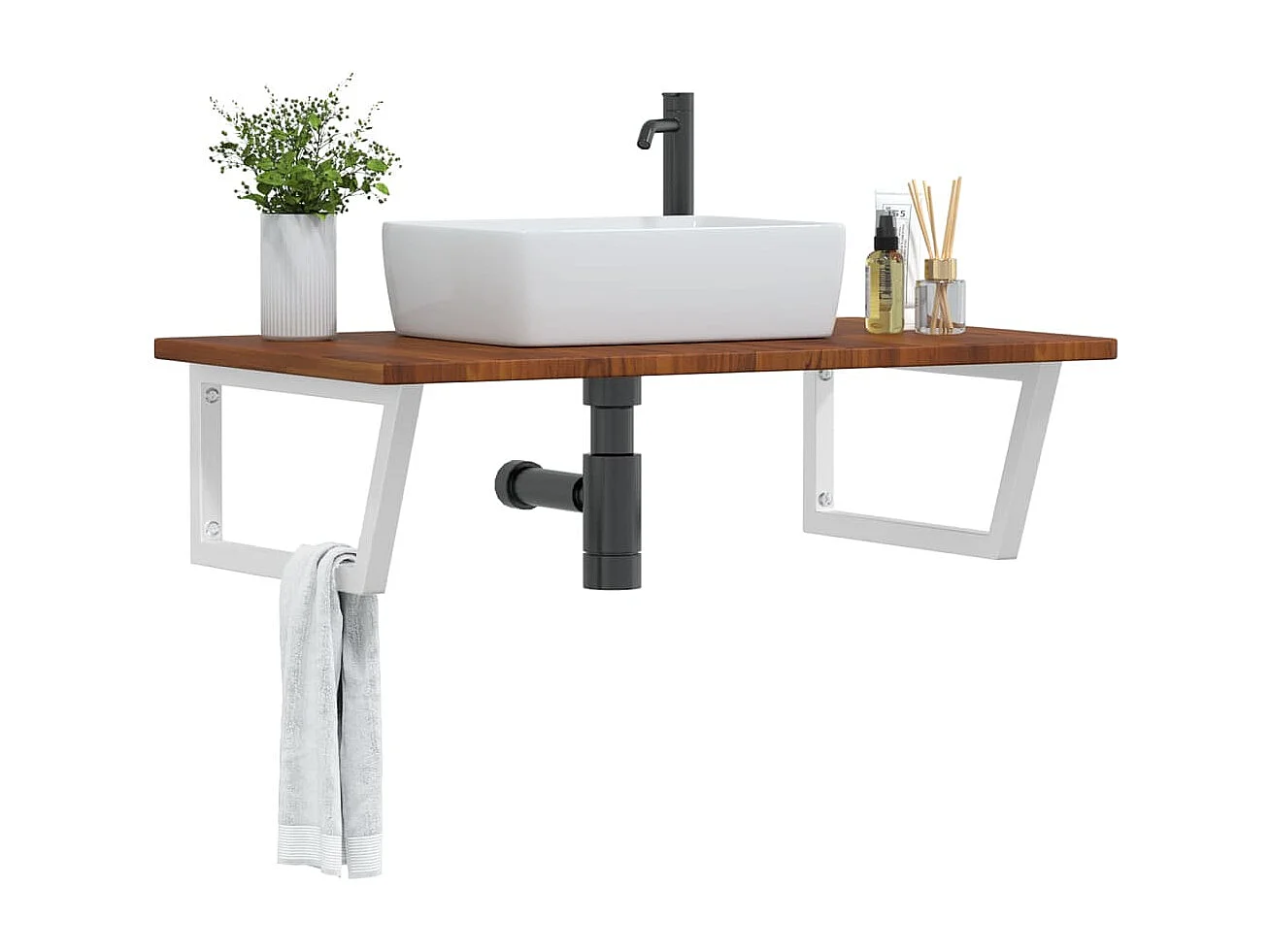 Ripiano a Parete per Lavabo in Acciaio e Massello di Rovere