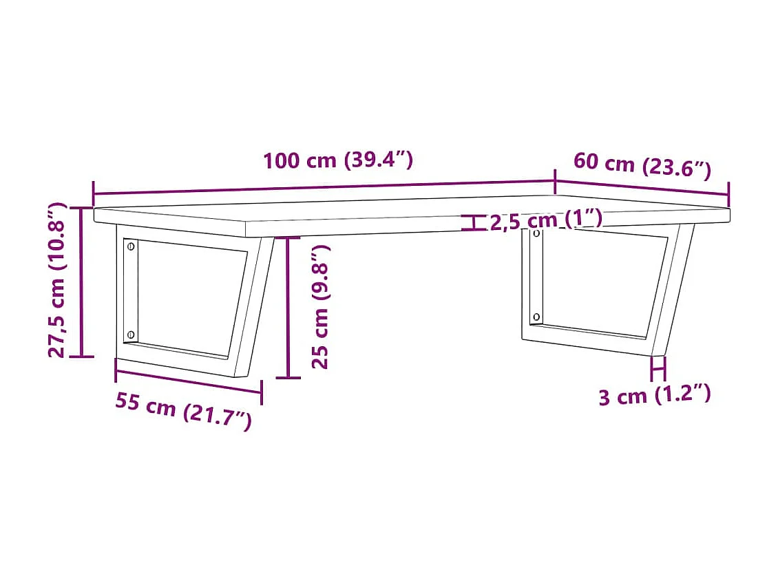 Ripiano a Parete per Lavabo in Acciaio e Massello di Rovere