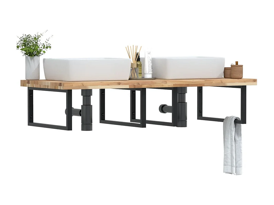 Badkamer wandschap staal en massief acaciahout