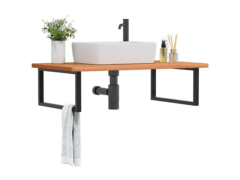 Prateleira de parede p/ lavatório aço/madeira de faia maciça