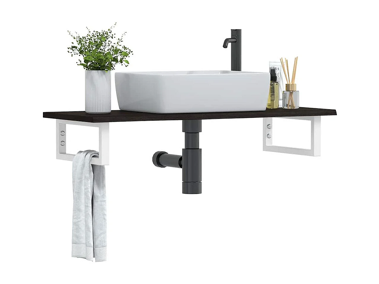 Prateleira de parede p/ lavatório aço/madeira carvalho maciça