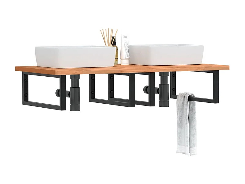 Waschbeckenregal Wandmontage Stahl und Massivholz Buche