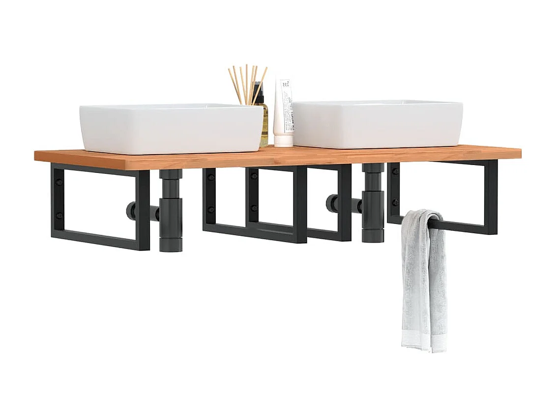 Waschbeckenregal Wandmontage Stahl und Massivholz Buche