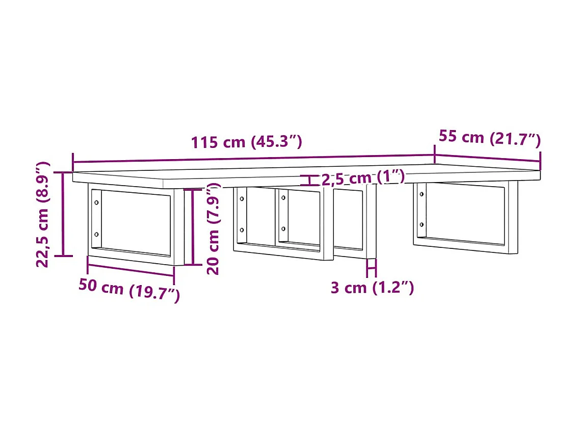 Waschbeckenregal Wandmontage Stahl und Massivholz Buche