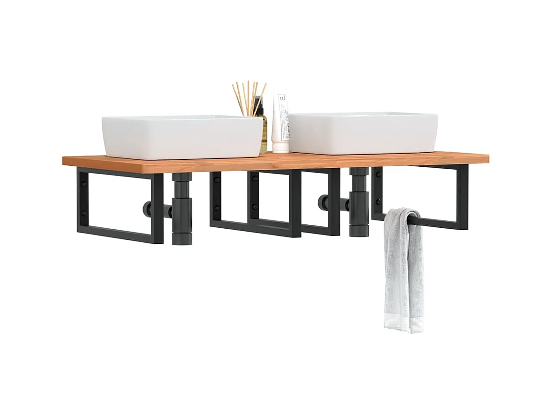Waschbeckenregal Wandmontage Stahl und Massivholz Buche