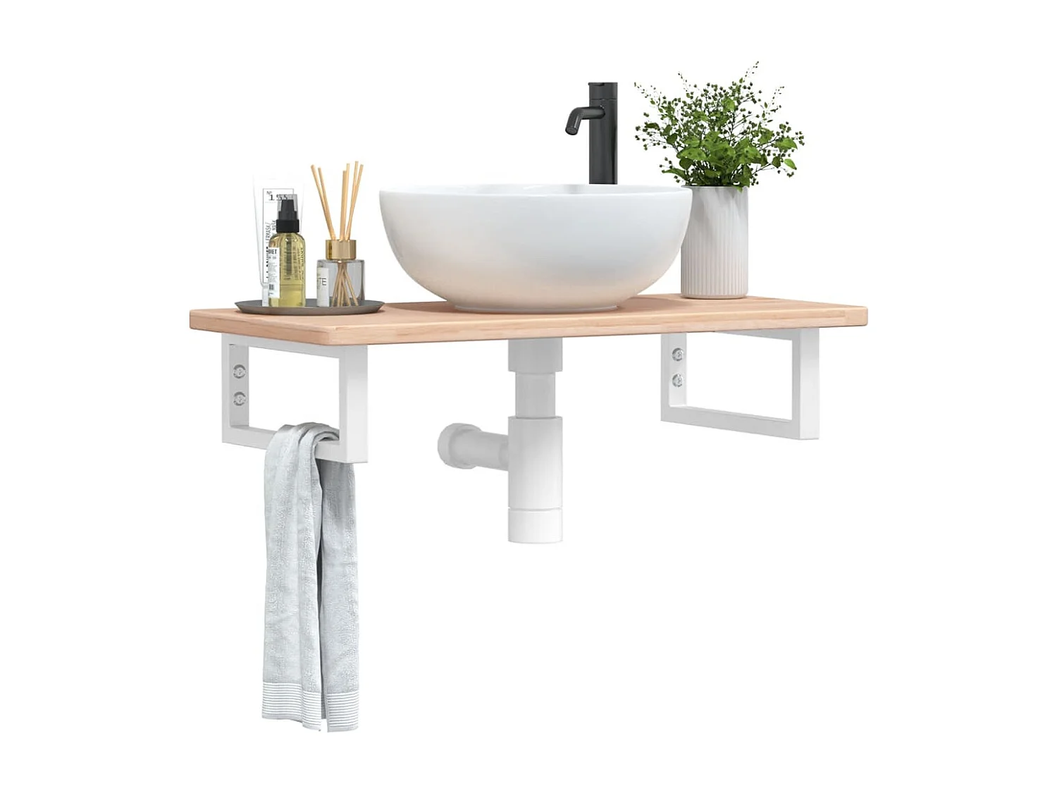 Badkamer wandschap staal en massief eikenhout