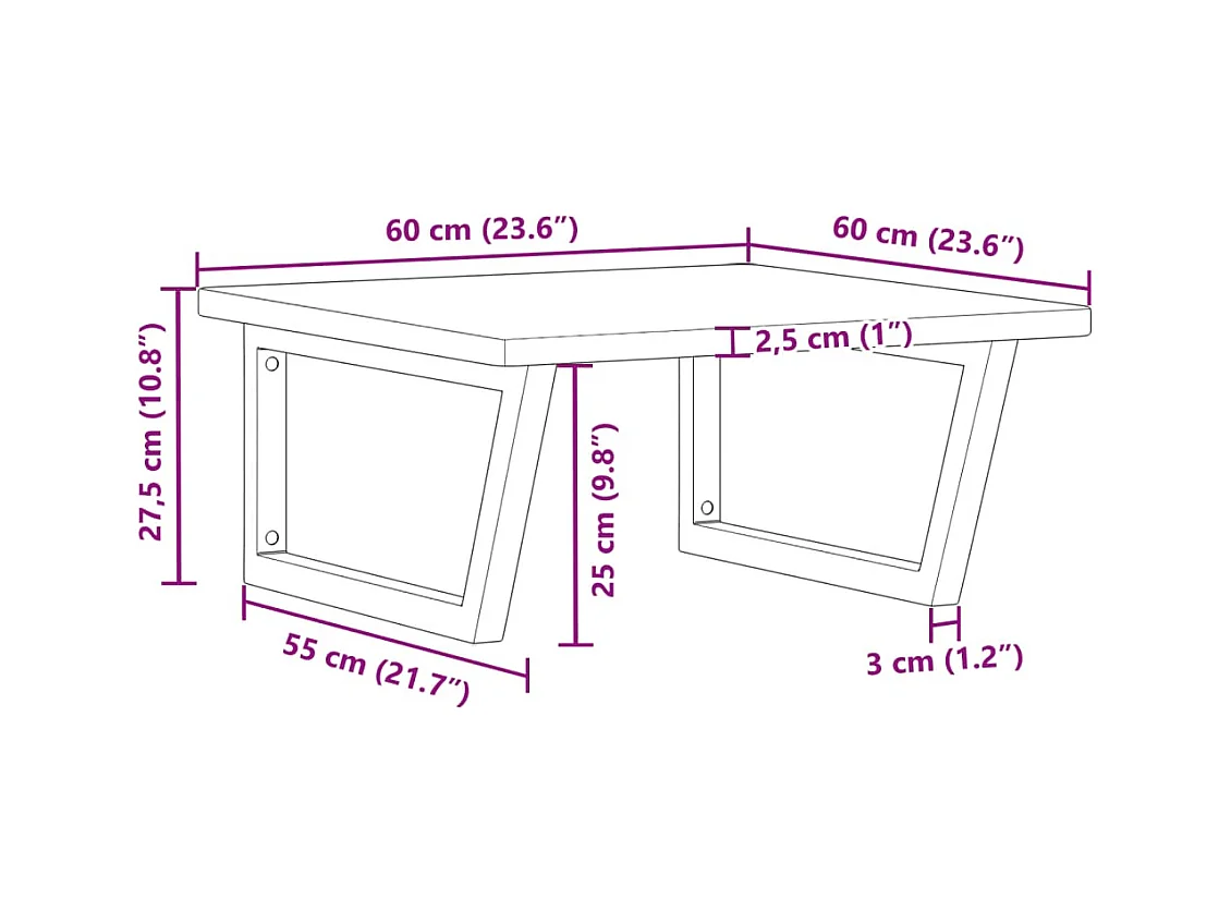 Ripiano a Parete per Lavabo in Acciaio e Massello di Rovere