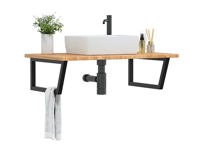 Prateleira de parede p/ lavatório aço/madeira carvalho maciça