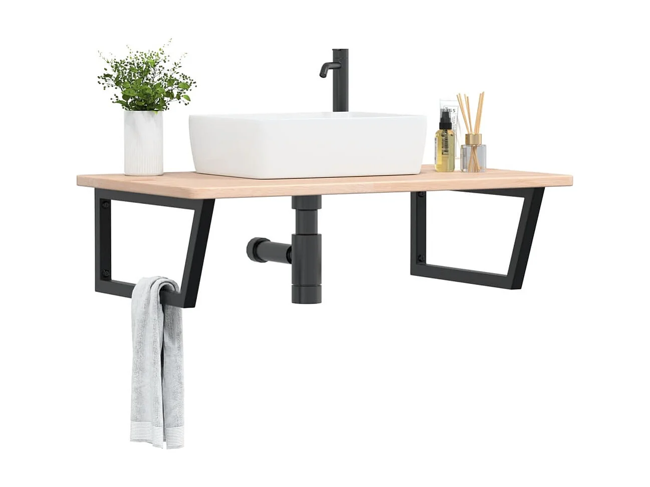 Étagère de vasque murale acier et bois de chêne massif