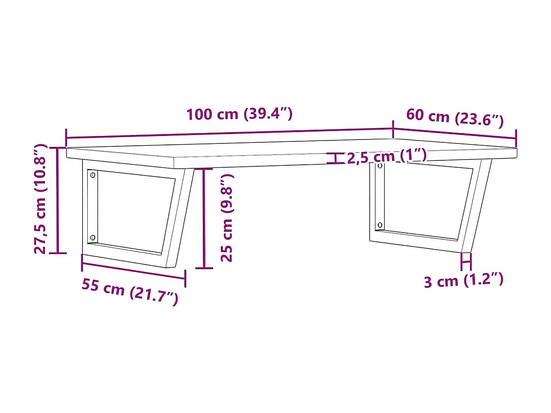 Étagère de vasque murale acier et bois de chêne massif